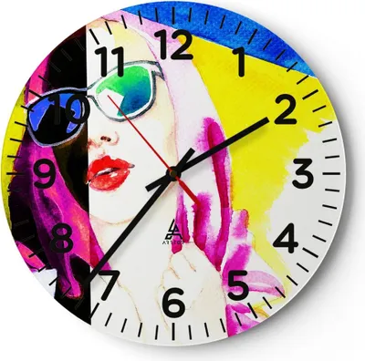 Produktbild von Wanduhr - Rund - Glasuhr - Frau Modell - 30x30cm - Schleichendes Uhrwerk - Lautlos - zum Aufhängen bereit - Dekoration Modern - Wanddekoration aus Glas - C4AR30x30-3958