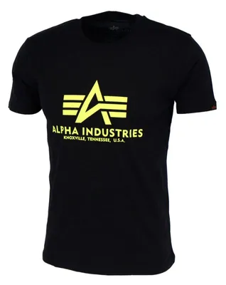 Zdjęcie produktu dla ALPHA INDUSTRIES BASIC – męska koszulka z nadrukiem w kamuflażu, neonowa, z odblaskową folią, rozmiar: S, kolory Alpha Industries: 478 Czarny/Neonowożółty