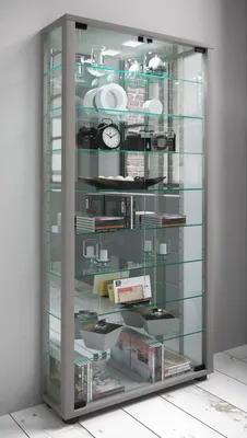 Produktbild von VCM Glasvitrine stehend | Vitrine Glas mit ESG-Sicherheitsglas | Maße ca. H. 115 x B. 59 x T. 18 cm | Standvitrine Glas | Modern und platzsparend | Glas Vitrinenschrank – Lumo Maxi Spiegel