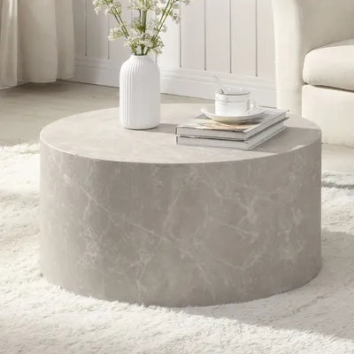Produktbild von WOHNLING Couchtisch MONOBLOC Stein Optik 60 cm Sand Wohnzimmertisch Sofatisch