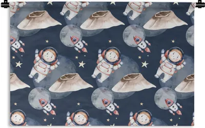 Produktbild von MuchoWow® Wandteppich Wandbehang Weltraum - Rakete - Astronaut - Jungen - Mädchen - Kinder - Kinder 60x40 cm Tapisserie Dekoration Wandtuch - Wanddekorationen