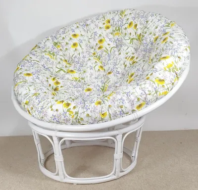 Produktbild von Rattani Rattansessel Rattan Papasan Sessel inkl. hochwertigen Polster Living , D 110 cm Weiß Lackiert