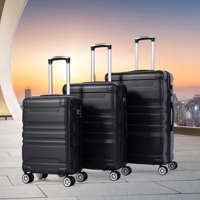 Produktbild von Hartschalen-Handgepäck, Koffer mit TSA-Schloss und Universalrad, Erweiterbar, Seitengriff, 3-teiliges Set(Schwarz)
