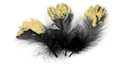 Produktbild von 25 gold-glitzernde schwarze Federn 7,5 cm Charleston - Einheitsgröße