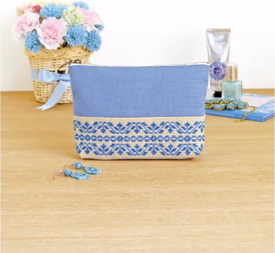 Zdjęcie produktu dla Zestaw do haftu Olympus Kogin "Bag Blue", wzór do liczenia, 12x18x3cm, oryginał z Japonii