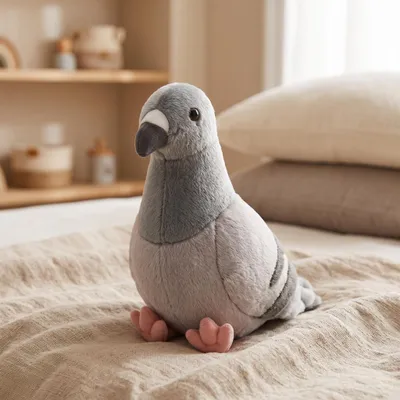 Produktbild von Graue Taube Plüschtier Kuscheltier Kawaii Vogel Stofftier Kinder Geschenk Geburtstag Halloween, KI-generiertes Bild