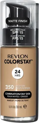 A bottle of Revlon Colorstay foundation with a pump dispenser.