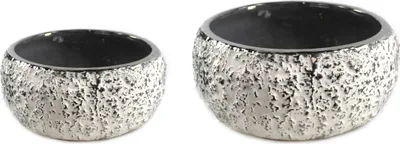 Produktbild von Keramik Pflanz-Gefäß rund weiß-silber 2er Set - klein und groß