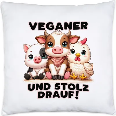 Produktbild von Veganer und stolz drauf Süße Tiere Kissen Inkl. Füllung - Geschenkidee für Veganer