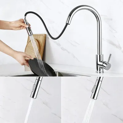 Produktbild von AICA Spültischarmatur Ausziehbar Säulenbrause Wasserhahn Küche 2 modi Hochdruck Mischbatterie Küchenarmatur Chrom
