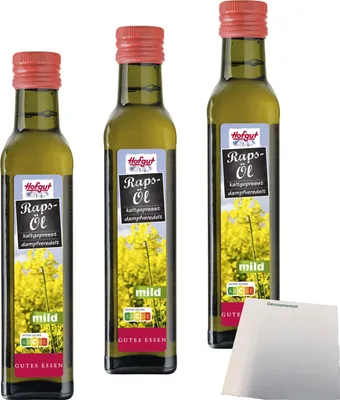 Produktbild von Hofgut Rapsöl mild 3er Pack (3x250ml Flasche) + usy Block