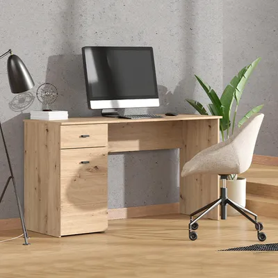 Produktbild von Porven - Schreibtisch, 140x50x77h cm Eiche Braun, eine Schublade