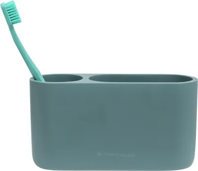 Produktbild von TOM TAILOR Badezimmer Organizer, Zahnbürstenhalter Grün | Zahnputzbecher, Ordnungssystem, Spülbecken, Schminktisch Organizer Box, Zahnbürsten Halter, Becherhalter Bad, Aufbewahrung, 18 x 9 x 6 cm
