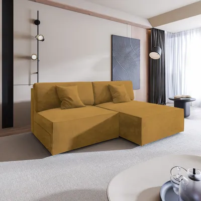 Produktbild von Masseno Ecksofa FIORO M mit Schlaffunktion L-Form, Sofa mit Bettkasten, Wohnzimmersofa, Couch, Soffa, Bettsofa, Couchgarnitur- Gelb, MONOLITH 48