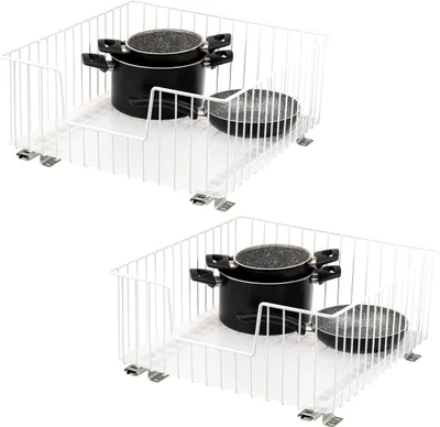 Image de bremermann Panier coulissant pour armoire, lot de 2, 50 cm, avec tablette, tiroir de cuisine à monter soi-même, panier coulissant en métal blanc