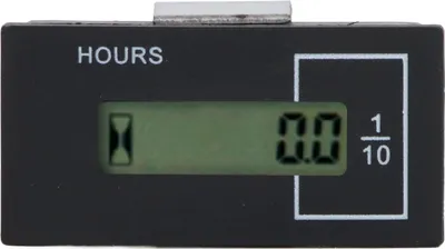 Imagen del producto de Contador de horas digital LCD para excavadoras, con control remoto, compatible con voltajes de 12V a 36V, rango de 0 a 99999.9 horas. Compatible con marcas Kato y Hyundai. Diseño de 9 cuadrados