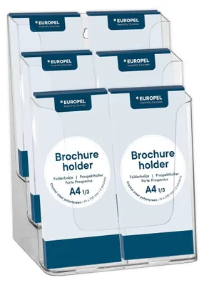 Obrázok produktu pre Europel 350106, Držiak na brožúru, A4, Polystyrén, Priehľadná, Zvislý, 220 mm