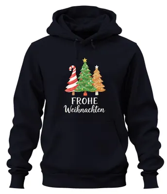 Produktbild von FROHE Weihnachten Weihnachtsbaum Tannenbaum Zuckerstange Hoodie Kapuzenpullover, Navy, L