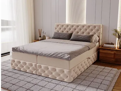 Produktbild von GrainGold Boxspringbett Canolo 140x200 - Bett mit Matratze und Topper - Boxspringbett mit Bettkasten und Matratze - Boxspringbett Beige (Royal Velvet 6138)