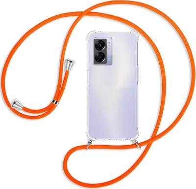 Produktbild von Handykette Backcover-Schutzhülle mit Band (Metall silberfarben) für Realme Narzo 50 5G, A57 / A77 - neonorange