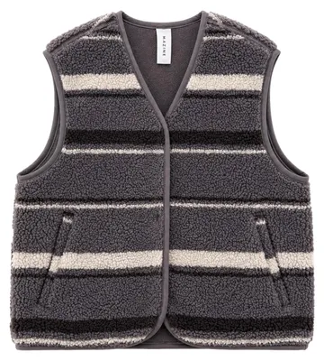 Produktbild von Mazine Printed Teddy-Fleece Vest  - Damen Kunstfellweste, Größe:M, Farbe:warm grey/striped