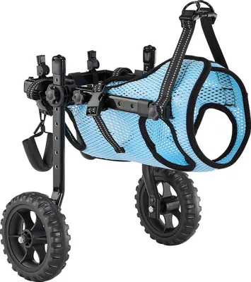 Produktbild von SucceBuy Hunderollstuhl fš¹r Hinterbeine, anpassbarer Haustierrollstuhl, leichter Wagen mit sto?d?mpfenden R?dern, Mobilit?tshilfe fš¹r behinderte, gel?hmte oder verletzte Hunde bis 10 kg, Gr??e S