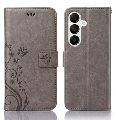 Produktbild von Handy Tasche für Samsung Galaxy S26 Plus Schutz Hülle Handyhülle mit Blumenmuster Klapp Hülle mit Standfunktion und Kartenfächer Farbe: Grau