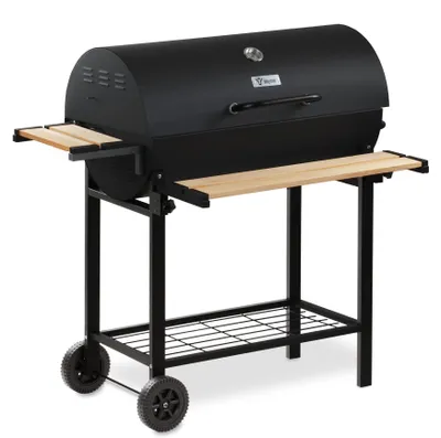 Image de Chariot de barbecue au charbon avec couvercle - Mobile, équipé d'un thermomètre - Poids : 16,5 kg
