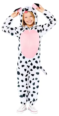 Hunde-Onesie-Kostüm mit Kapuze, 8-10 Jahre, Schwarz-Weiß-Rosa