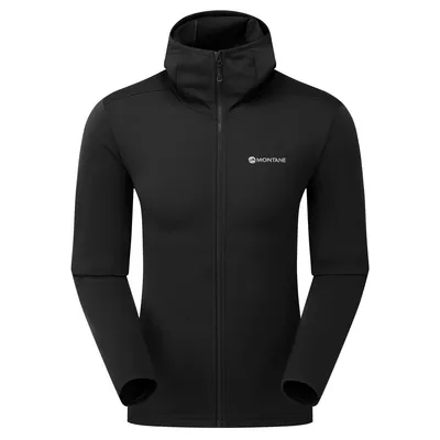 Schwarzer Protium Hoodie von Montane; geeignet als Midlayer für Herren; mit durchgehendem Reißverschluss und hohem Kragen.