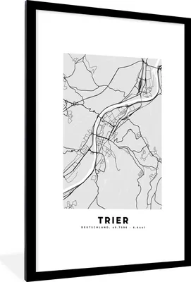 Produktbild von MuchoWow® Gerahmtes Poster Stadtplan - Deutschland - Karte - Trier 60x90 cm - Poster mit Schwarzem Bilderrahmen Wandposter Rahmen Foto Bilder - Dekoration - Wandposter Wohnzimmer - Hochwertig