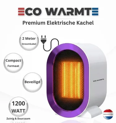 Productafbeelding van Eco Warmte® Premium Elektrische Verwarming - Elektrische Kachel - Ventilatorkachel - Keramische Kachel - Luxe Heater - 2 Standen - 800/1200 Watt - LED