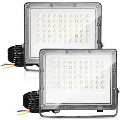 Obrázek produktu pro Ikodm LED reflektor pro venkovní použití, 50W, IP65, LED světlomet z hliníku, vhodný pro venkovní použití a průmysl, studená bílá barva (6000K), sada 2 kusů