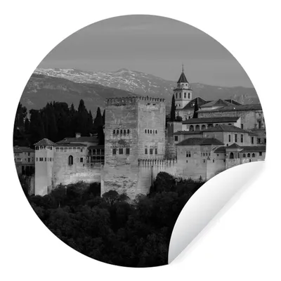 Produktbild von MuchoWow® Runde Wandtattoo - Wandsticker Tapete Aufkleber Schwarz-Weiß-Bild beleuchtete Wände der Alhambra in Spanien Ø 30 cm Selbstklebend und Repositionierbar - Wandaufkleber - Kreis - Wandbild - Fototapete - Selbstklebend - Dekoration - Wandschmuck - Schlafzimmer