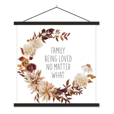 Produktbild von MuchoWow® Textilposter Die Familie wird geliebt, egal was passiert - Zitate - Sprichwörter 90x90 cm mit schwarzem Rahmen - Magnetisches