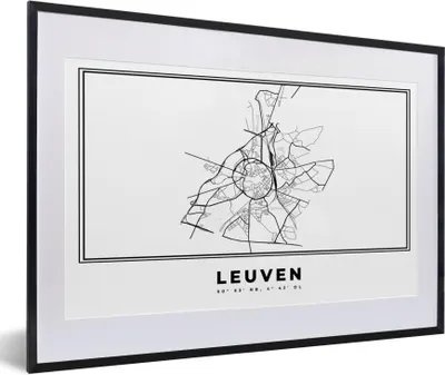 Produktbild von MuchoWow® Gerahmtes Poster Stadtplan - Schwarz und Weiß - Karte - Leuven - Belgien 60x40 cm - Poster mit Schwarzem Bilderrahmen Wandposter Rahmen Foto Bilder - Schlafzimmer - Plakat in Rahmen - Drucken