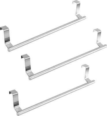 Image de 3 x Porte-serviettes à suspendre en acier inoxydable Porte-serviettes de cuisine pour portes d'armoire Porte-serviettes sans percer Porte-manteau comme barre pour gagner de la place pour suspendre les torchons dans la cuisine 36,2cm