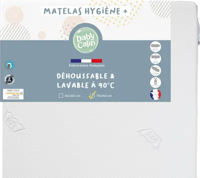Image de BABYCALIN - Matelas hygiène déhoussable lit bébé 70 x 140 x 10 cm - Blanc