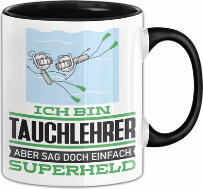 Produktbild von Tauchlehrer Geschenk Tasse Ich Bin Tauchlehrer Aber Sag Doch Einfach Superheld Lustige Geschenkdiee für Tauchlehrer Kaffee-Becher (Schwarz)