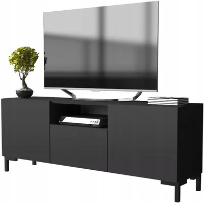 Zdjęcie produktu dla szafka rtv pod telewizor komoda tv 150 cm czarna czarny mat na nóżkach
