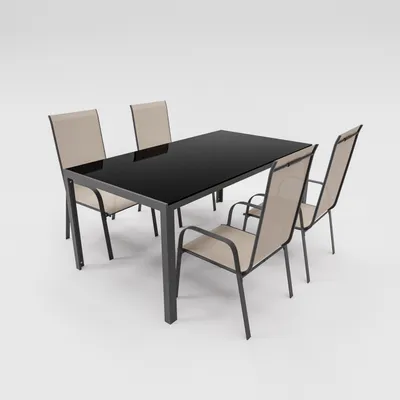Produktbild von Gartenmöbel Set Metall Tisch 4 Stapelsessel Essgruppe Gartenset Sitzgruppe Stuhl beige