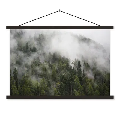 Produktbild von MuchoWow® Textilposter Wald - Nebel - Berg 90x60 cm mit schwarzem Rahmen - Aufhängungssatz
