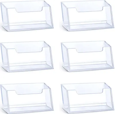Produktbild von Packung mit 6 transparenten Acryl-Visitenkartenhaltern, Visitenkartenhalter, Kunststoff-Visitenkartenständer, Visitenkartenorganisator, freistehender Visitenkartenständer für Schreibtische und Hotelarbeitsflächen