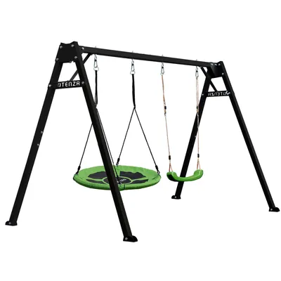 Produktbild von Potenza Doppelschaukel 250x207 cm mit Nestschaukel & Sitz, verzinktes Metallgestell, Gartenschaukel für Kinder & Hängematte, bis 200 kg belastbar