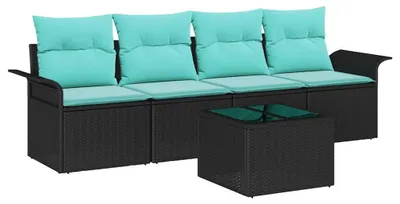 Produktbild von vidaXL Gartensofa-set 5 stk. Schwarz und Türkis Poly-Rattan