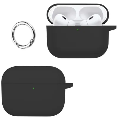 Immagine prodotto di Custodia in silicone flessibile per AirPods Pro 3, colore nero, con clip metallica, compatibile con la ricarica wireless