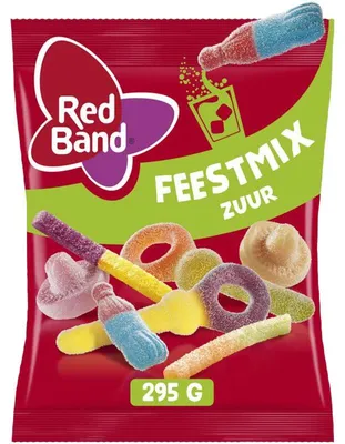 Image de Red Band Feestmix Sour 295g – mélange de bonbons acidulés et fruités, idéal pour le snacking