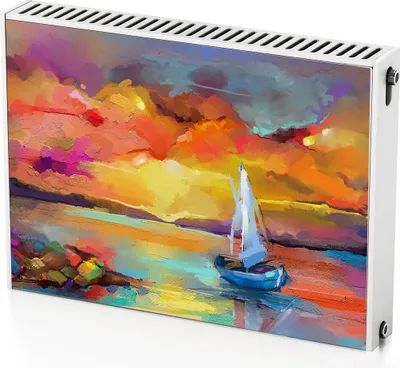 Produktbild von Boot Auf See – Magnetische Heizkörperabdeckung – 80x60 cm – Magnet Heizkörperabdeckung – 3D Würfel – Heizkörperverkleidung – Magnetische Wandverkleidung – Wetterfest
