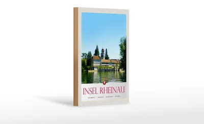 Produktbild von Holzschild Reise 12x18 cm Insel Rheinau Schweiz Kirche Urlaub