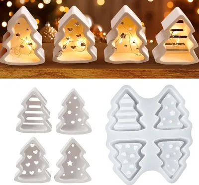 Produktbild von Mini-Weihnachtsbaum Silikonformen Gießformen Geeignet für Teelicht und Kleine Glühbirne, 2 Stück Silikonform Weihnachten
